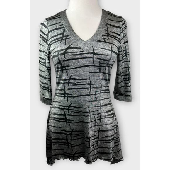 Joseph Ribkoff Silver Metallic Black Abstract Art Tunic Top Women's Size 10 - Picture 3 of 14